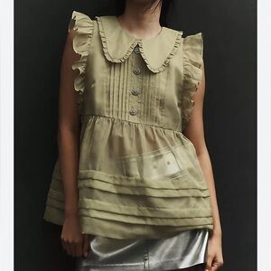 NWT Anthropologie Maeve - Peter Pan Collar Sheer Pintuck Babydoll Tank Shirt